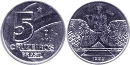 монета Бразилия 5 крузейро 1992
