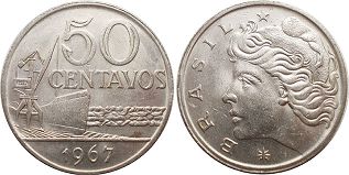 монета Бразилия 50 сентаво 1967