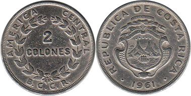 монета Коста-Рика 2 колона 1961