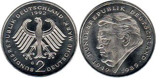 монета Германия ФРГ 2 марки 1992