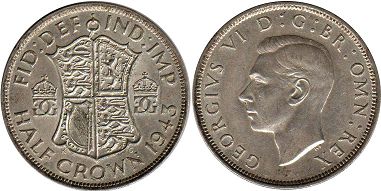 монета Великобритания 1/2 кроны 1943