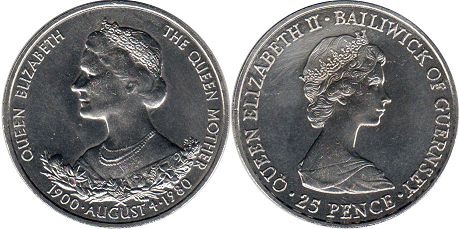 монета Гернси 25 пенсов 1980