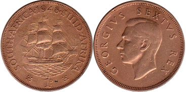 монета Южная Африка 1 пенни 1948