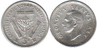 монета Южная Африка 3 пенса 1949