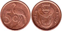 монета ЮАР 5 центов 2002