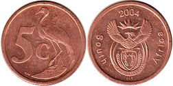 монета ЮАР 5 центов 2004