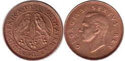 монета Южная Африка 1/4 пенни 1951