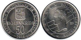 монета Венесуэла 50 боливаров 2016