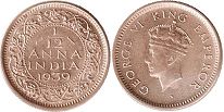 монета Британская Индия 1/12 анны 1939