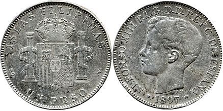 монета Филиппины 1 песо 1897