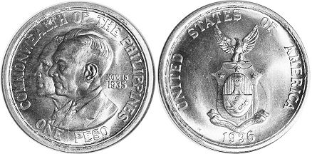 монета Филиппины 1 песо 1936