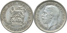 монета Великобритания 6 пенсов 1927