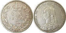 монета Великобритания 6 пенсов 1889