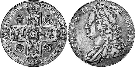 монета Великобритания 1 крона 1743
