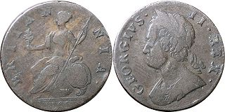 монета Великобритания 1/2 пенни 1749