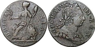 монета Великобритания 1/2 пенни 1775