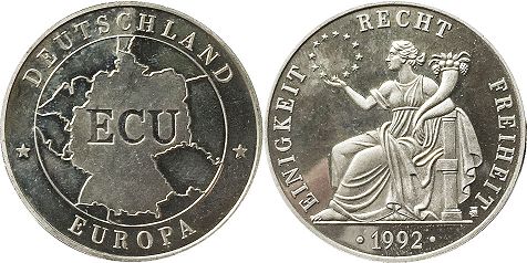 монета Германия 1 экю 1992