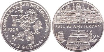 монета Нидерланды 2 экю 1995