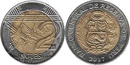 монета Перу 2 новых соля 2017