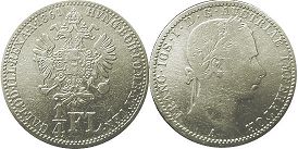 монета Австрийская Империя 1/4 флорина 1861