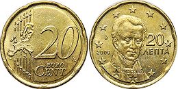 монета Греция 20 евро центов 2009