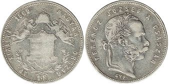монета Венгрия 1 форинт 1869