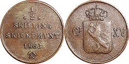 монета Норвегия 1/2 скиллинга 1863