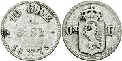 монета Норвегия 10 эре 1875