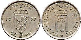 монета Норвегия 50 эре 1957