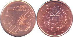 монета Ватикан 5 евро центов 2019