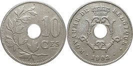 монета Бельгия 10 сантимов 1902