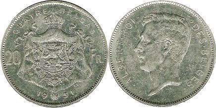 монета Бельгия 20 франков 1931