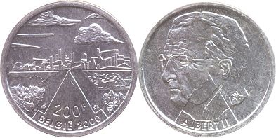 монета Бельгия 200 франков2000