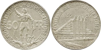 монета Бельгия 50 франков 1935