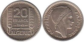 монета Алжир 20 франков 1949