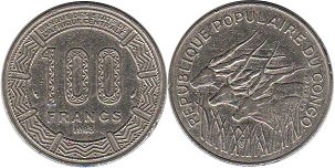 монета Конго 100 франков 1983