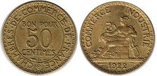монета Франция 50 сантимов 1922