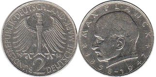 монета Германия ФРГ 2 марки 1958