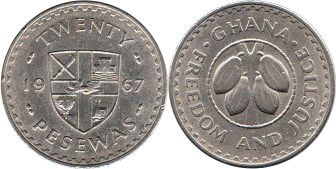 монета Гана 20 песев 1967