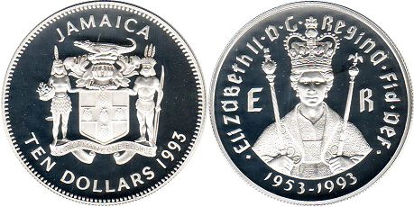 монета Ямайка 10 долларов 1993