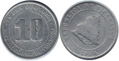 монета Никарагуа 10 сентаво 1974