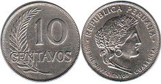 монета Перу 10 сентаво 1940
