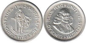 монета ЮАР 10 центов 1962