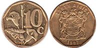 монета ЮАР 10 центов 1997 (1996, 1998, 1999, 2000)