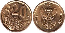 монета ЮАР 20 центов 2005