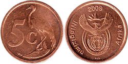 монета ЮАР 5 центов 2009