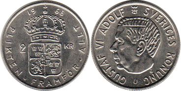 монета Швеция 2 кроны 1968