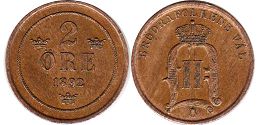 монета Швеция 2 эре 1892