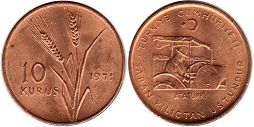 монета Турция 10 курушей 1971 
