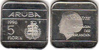 монета Аруба 5 флоринов 1996